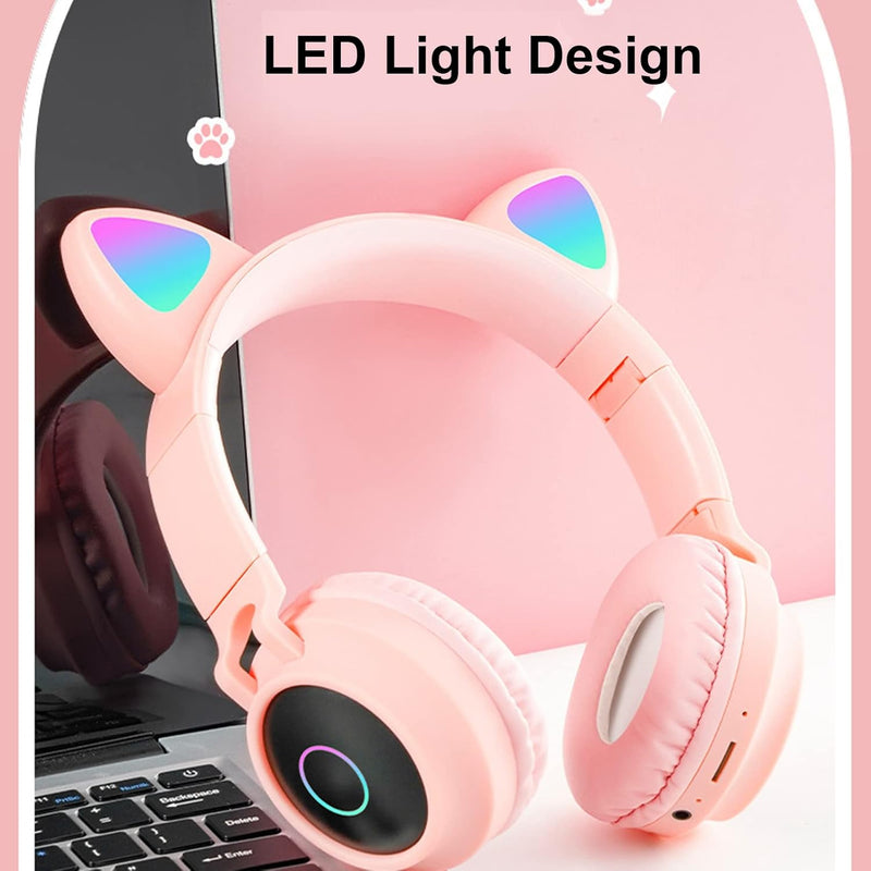 Audífonos Bluetooth con Orejas de Gato y Luces LED