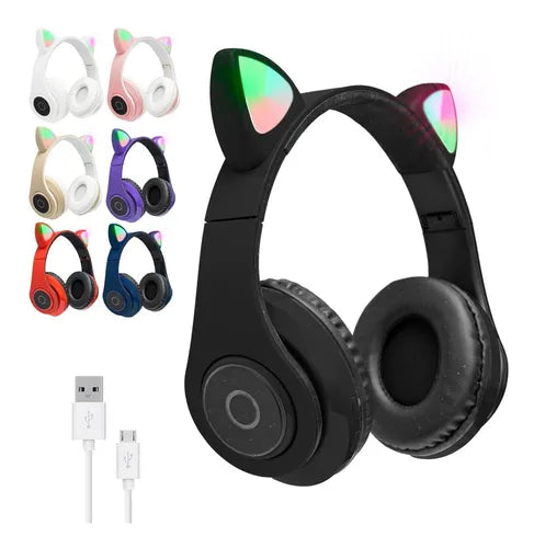 Audífonos Bluetooth con Orejas de Gato y Luces LED