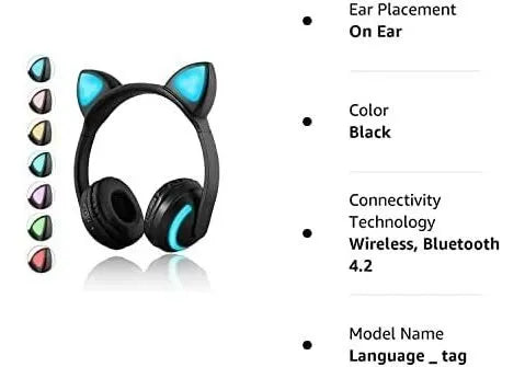 Audífonos Bluetooth con Orejas de Gato y Luces LED