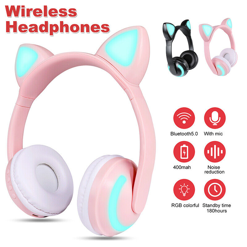 Audífonos Bluetooth con Orejas de Gato y Luces LED